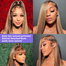 Highlight Ombre Lace Front Wig Human Hair 13x4 Straight 4/27 Honey Blonde HD Lace Front Wig Human Hair Pre Plucked 180% Density