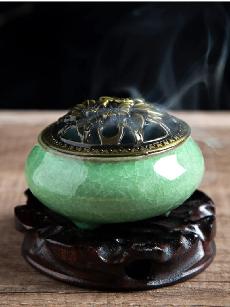 Y Ceramic Ice Cracking Incense Burner Coil Cone Stick Incense Burner Holder Home Ornaments Japanese Incense Burners Zen Decor