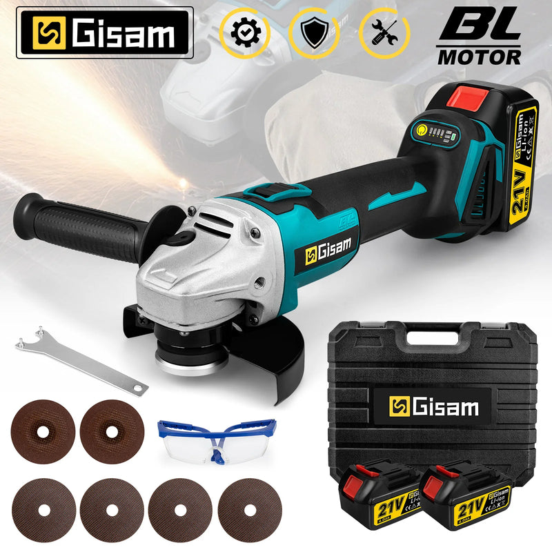 Gisam 125mm 4 Gears Brushless Angle Grinder Cordless Grinding Polishing Cutting Machine Power Tools For Makita 18V Battery Pin