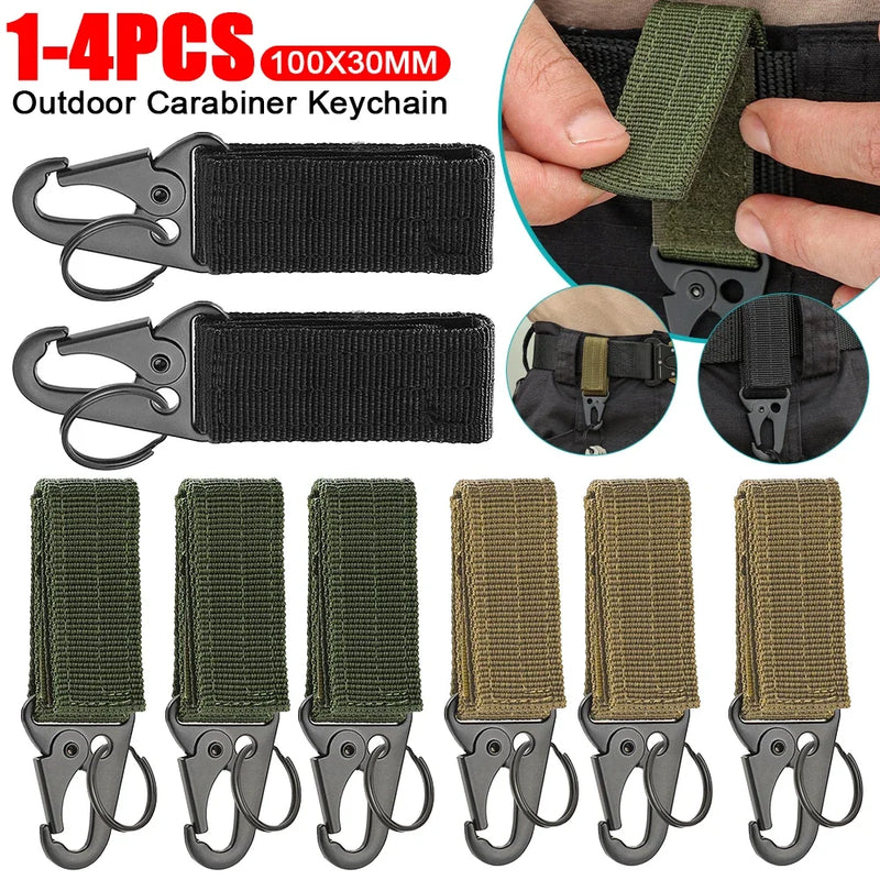 1-4PCS Tactical Hanging Buckles Nylon Webbing Carabiners Belt Triangle Keychain For Outdoor Climbing Camping Tools Accessories