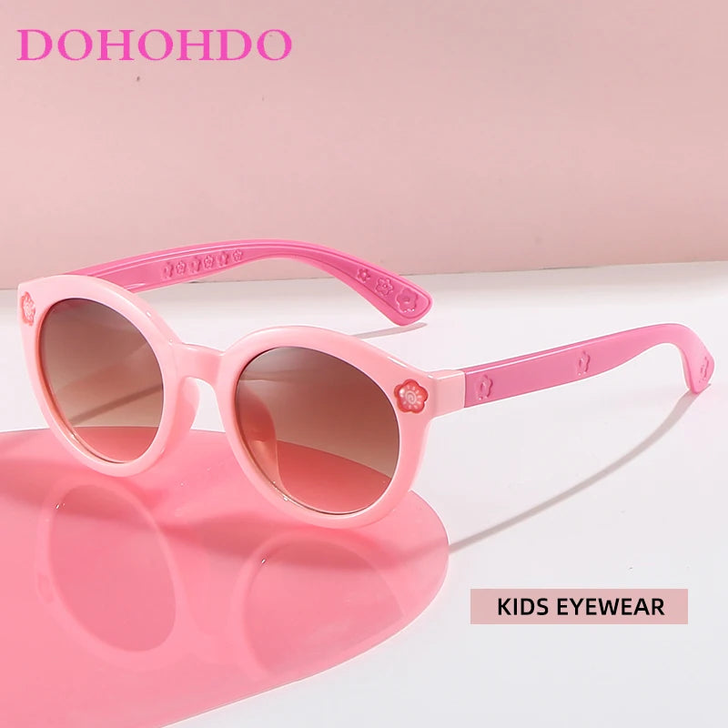 DOHOHDO Children Cute Cartoon Flower Heart Sunglasses Kids Round Glasses Baby Fashion Colors Sunglasses Boys Girls Eyewear UV400