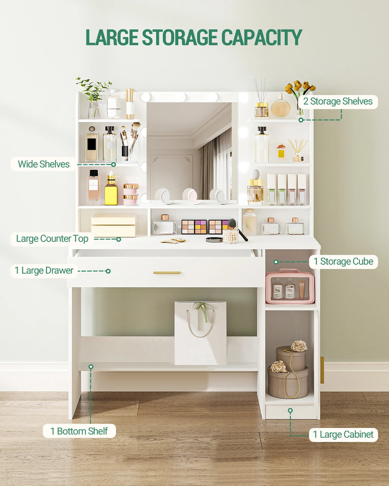 Hzuaneri Hzuaneri Bedside Table set of 2, with Charging Station,  Side Table with LED Lights, 1 Open Compartment and 2 Drawers