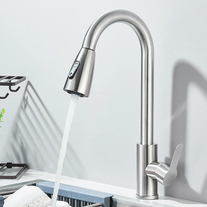 Kitchen Sink Faucets stainless steel Pull Out Kitchen Sink Water Tap Deck Mounted Mixer Stream Sprayer Head Hot Cold Taps