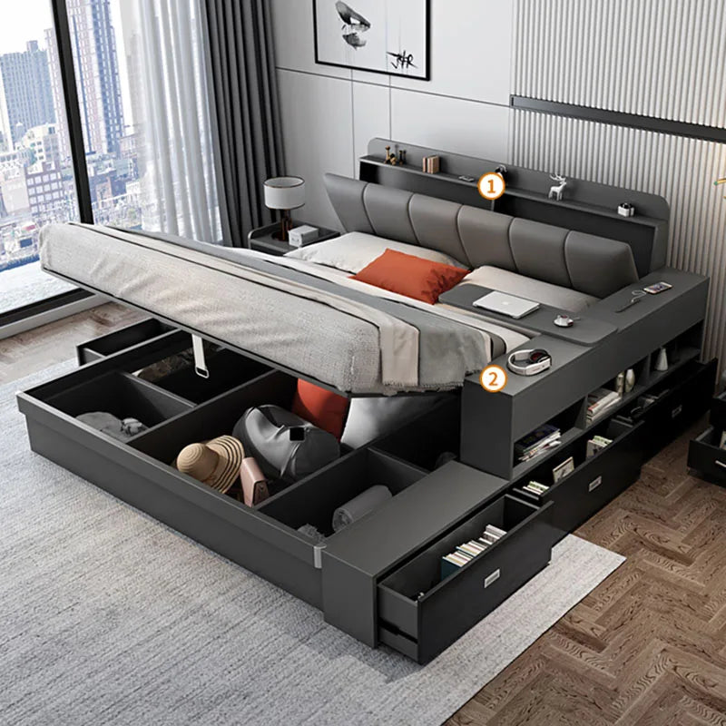 Storage Bedroom King Bed Double Unique Multifunctional Queen King Bed Smart Lounge Somieres Y Marcos De Cama Salon Furniture