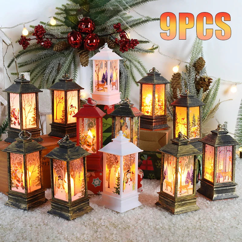 9PCS Christmas Candlestick Lamps Christmas Desktop Decorations Table Lamps Night Lights  Santa Claus Decoration