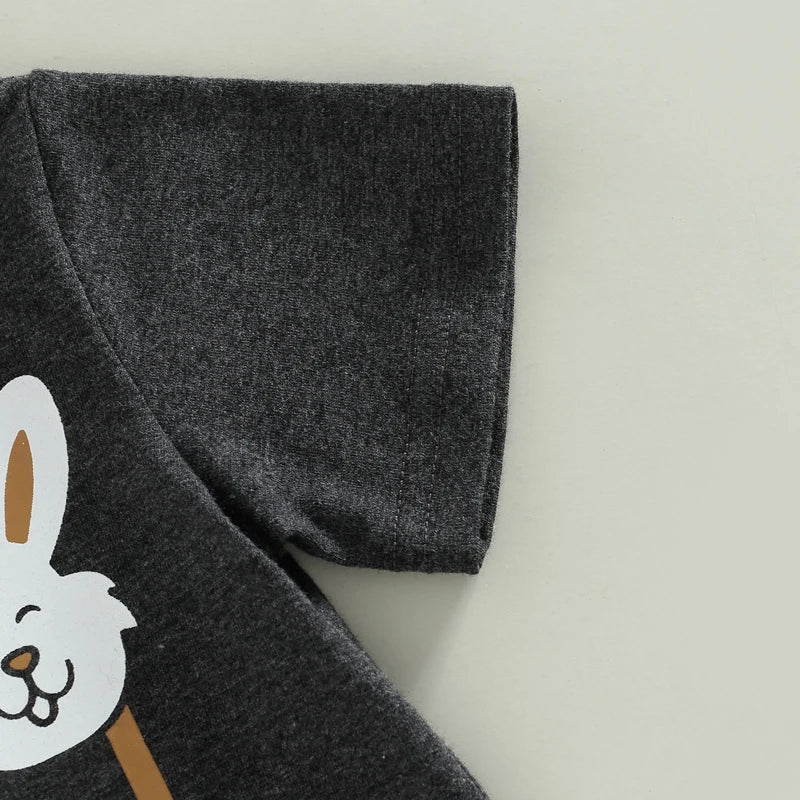 Cute Toddler Boys Outfit Long Sleeve Round Neck Bunny Print Top Cozy Elastic Waist Joggers for Easter Celebrations
