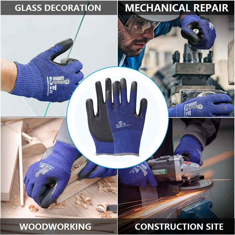 Andanda Double Layer Nitrile Gloves With Thumb Reinforcement Work Gloves Level 5 Cut Resistant Gloves Mechanic Safety Working