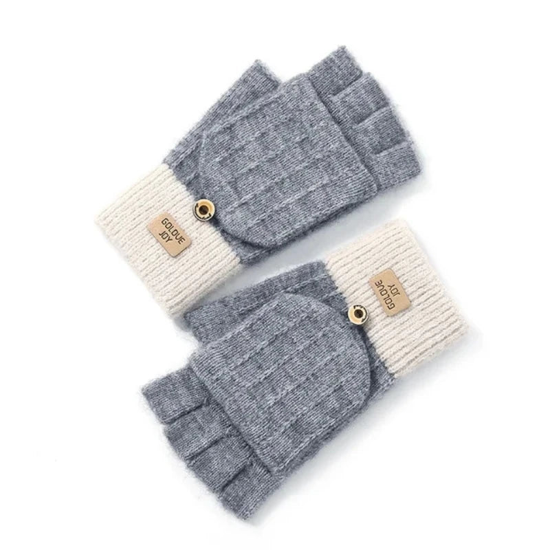 Autumn And Winter Knitted Men And Women Gloves Outdoor Windproof Warmth FingerlessFlip Cover All-match Woolen Gloves