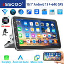 ESSGOO 10" Android 13 4+64G Apple Carplay Android Auto Car Stereo Radio Single 1 DIN GPS Nav Bluetooth FM RDS WIFI USB EQ SWC