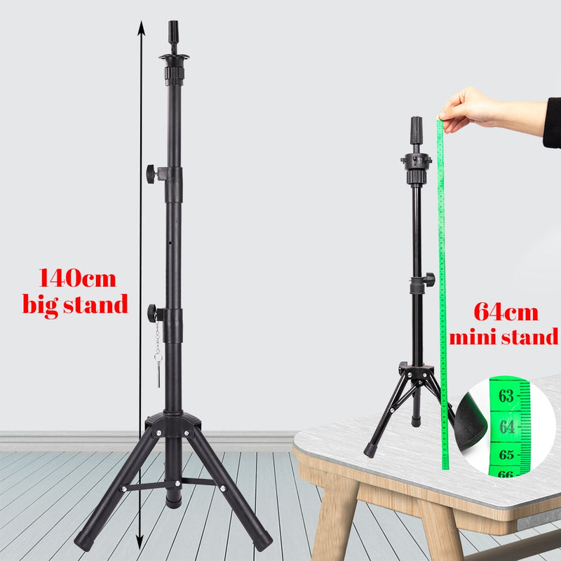 Alileader New 140Cm/64Cm Wig Stand Wig Tripod With Mannequin Canvas Block Head Adjustable Tripod Stand Wig Making kit TPins Gift