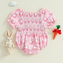 Baby Girls Rompers Easter Clothes Rabbit Print Bowknot Short Sleeve Summer Bodysuits Jumpsuits