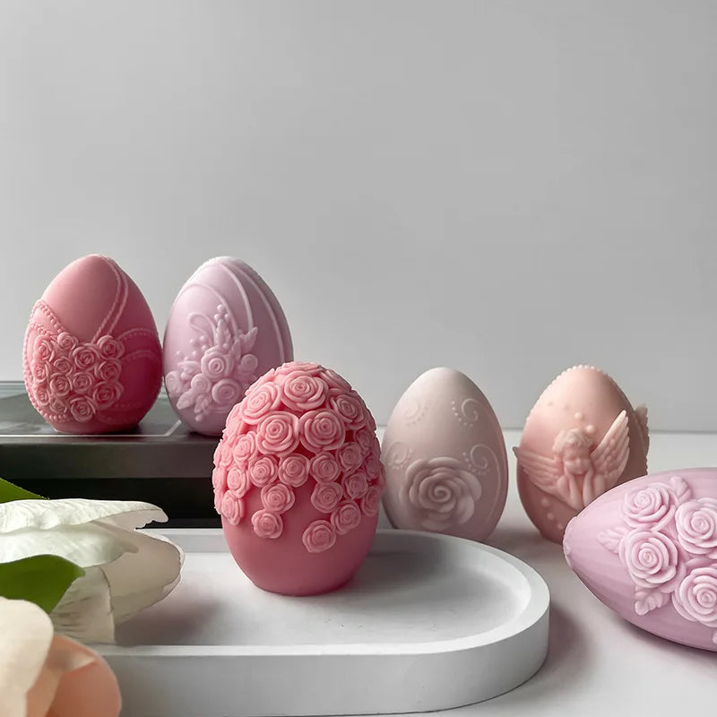 3D Creative Easter Eggs Silicone Mold DIY Flower Butterfly Egg Aroma Candle Plaster Ornaments Mould Easter Decor Crafts Molds