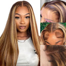 Highlight Ombre Lace Front Wig Human Hair 13x4 Straight 4/27 Honey Blonde HD Lace Front Wig Human Hair Pre Plucked 180% Density