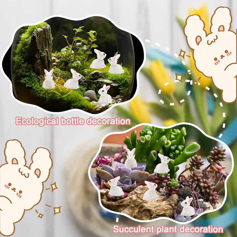 50PC Mini Rabbits Figurine Easter Bunny Figurine Rabbit Miniature Figurines Ornament Micro Landscape Dollhouse Decor Diy Crafts