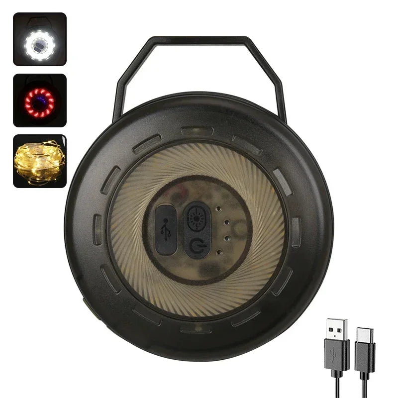 Multifunctional 4 in 1 Design Camping Light String USB Rechargeable Outdoor Tent Decor Light XTE LED Flashlight with Magnet Hook