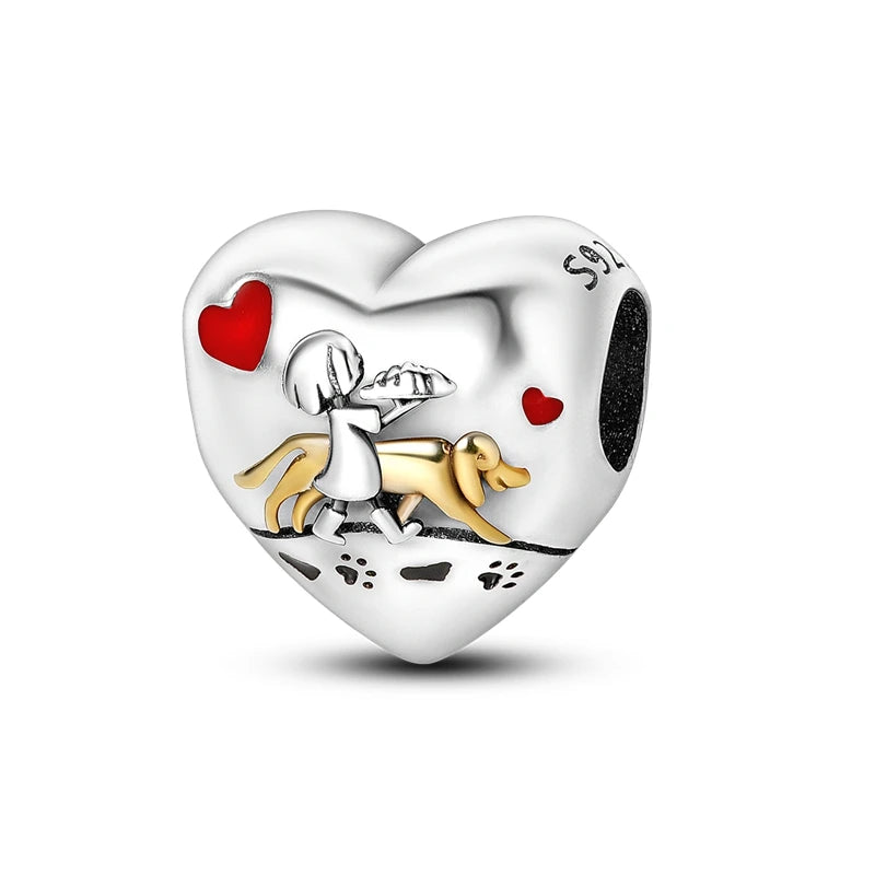 Silver Plated Boy Girl Couple Lovers Beads Charms Zirconium Dangle Fit Original Pandora Bracelet Necklace Jewelry Women