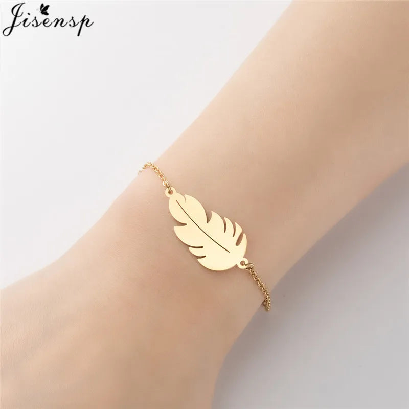 Stainless Steel Plant Charm Bracelet Minimalist Lotus Mandala Leaf Snowflake Bracelets for Women Tree of Life Bangles Jewelry