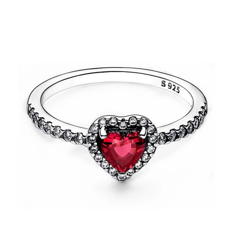 Silver Colors Ring Elevated Red Heart Ring For Women CZ Cubic Zircon Star Moon Flower Wedding Jewelry Rings Gifts