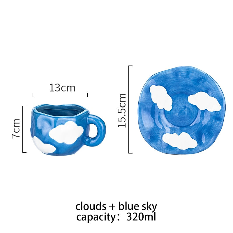 Hand-painted Flower Ceramic Coffee Cup Home Office Mug With Saucer Breakfast Milk Juice Tea Handle Cup Gift Microwave Safe