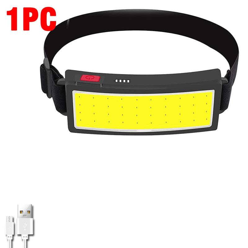 1-16PCS Headlamp Portable Mini COB LED Headlight with Built-in Battery Flashlight USB Rechargeable Head Lamp Hiking Torch