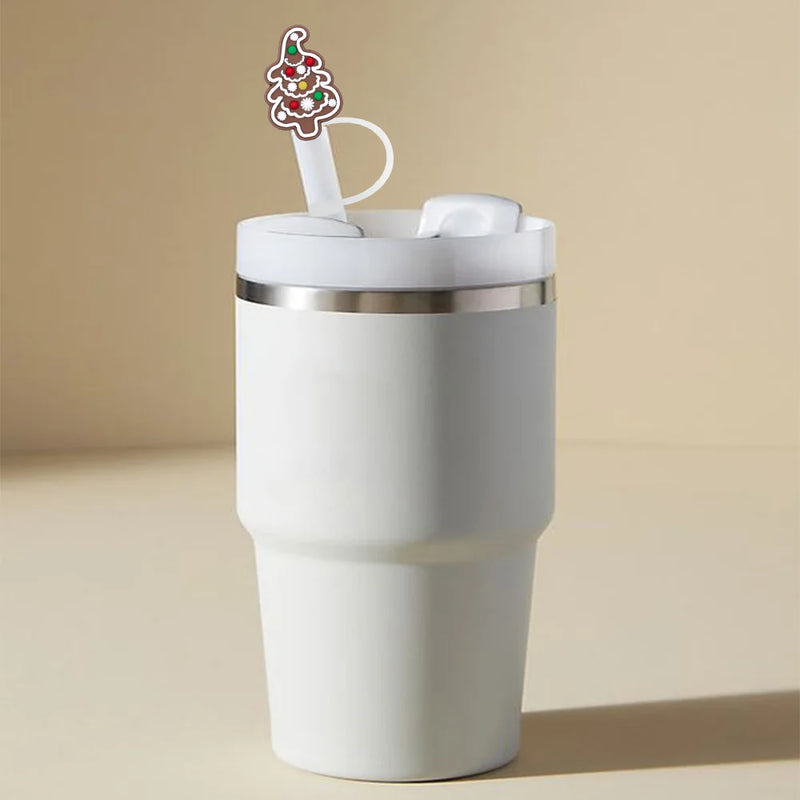 1/50pcs 8mm Christmas Party Cup Accessories Silicone Straw Topper for Tumbler Cup Santa Xmas Tree Thermos Decoration Straw Cover