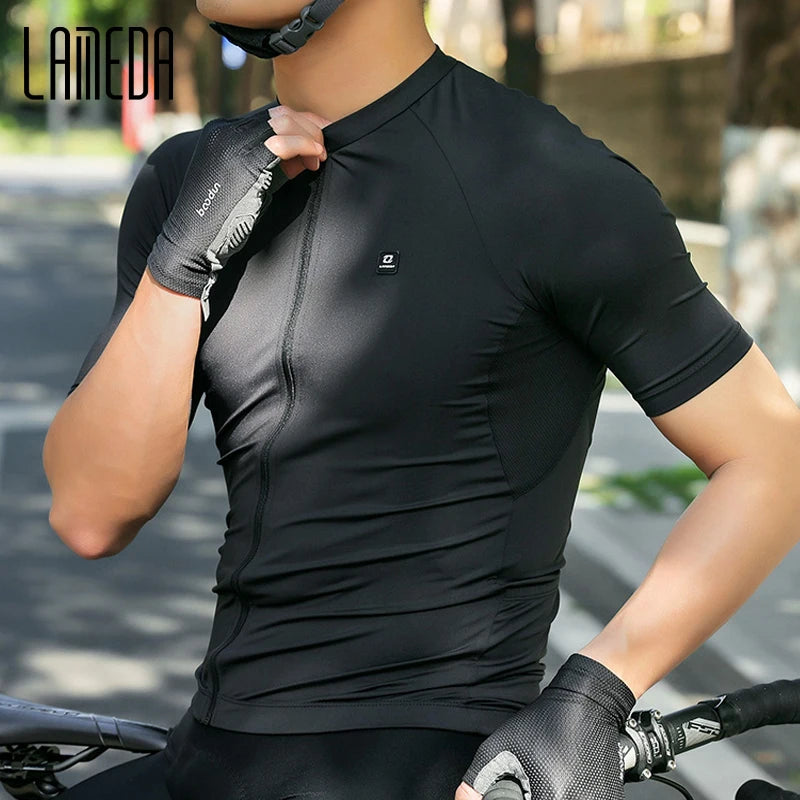 LAMEDA Men's Cycling Jersey Moisture Wicking Short Sleeve Full Zipper Bike Road Biking Shirts for Men MTB Jersey with 3 Pockets