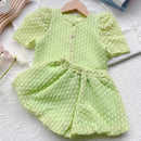 Humor Bear Girls Clothing Set Summer Green Casual Set Top+Denim Short 2pcs Children Clothes