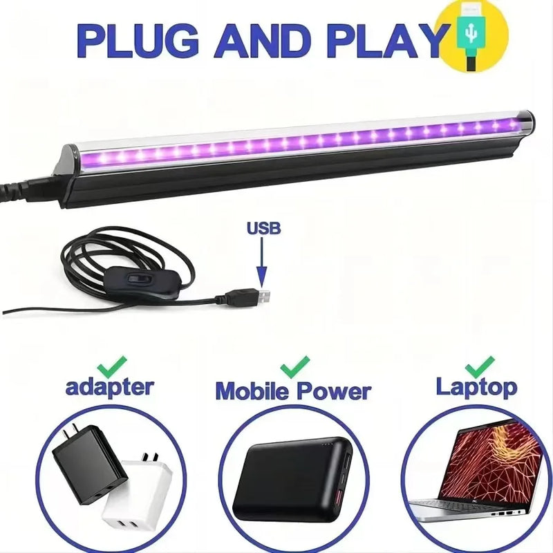 UV GEL Curing Light T5 4W LED USB DC5V 380-400nm UVA Adapter Laptop Banknote Verification Jewelry Appraisal Fluorescence Artwork