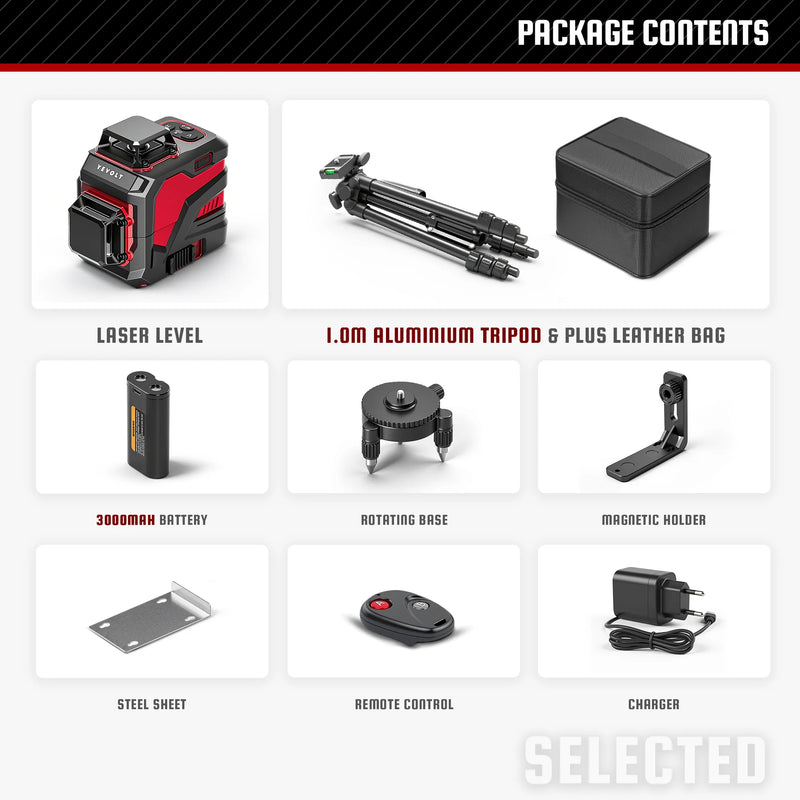 YEVOLT YVGLL4XS12 Series Green Laser Level 3-Plane 12-Line Self-leveling 360 3D Horizontal & Vertical 3.6V 3Ah Power Tools