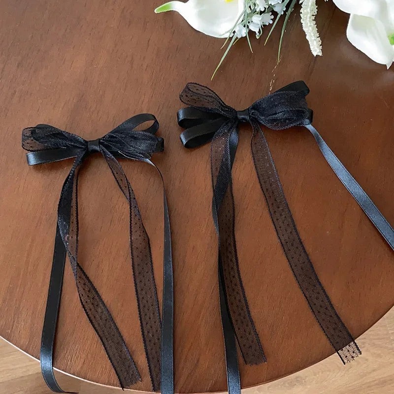 2pcs Lace Fabric Hairpins Women Girls Korean Cute Headwears Barrettes Trend Long Ribbon Headband Pins Sweet Bowtie Hair Clips