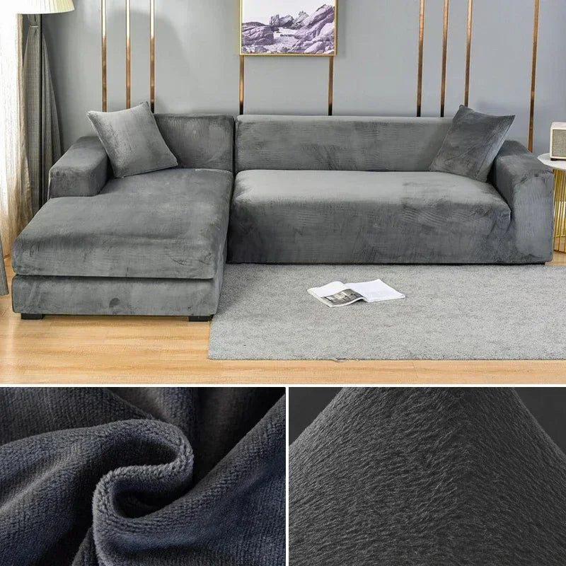 Velvet Sofa Cover Thick Elastic 1/2/3/4 Seater Sofa Cover for Living Room Velvet Plush L Shaped Corner Sofa  Couch Cover