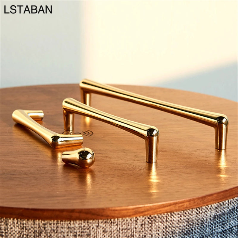 Bright Gold Furniture Cabinet Handles Zinc Alloy Kitchen Cabinet Drawer Knobs Minimalist Push Pull Cupboard Drawer Dresser Knobs