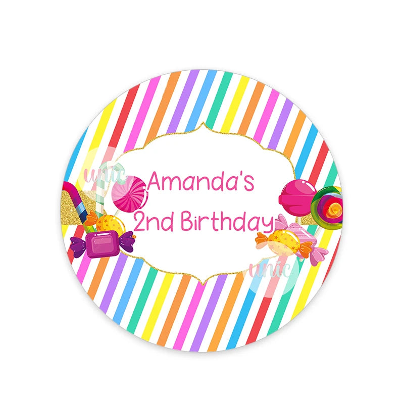 Candy Ice Cream Sweet Party Birthday Decor Labels Custom Baby Shower Party Personalise Any Text Stickers Candy Land World