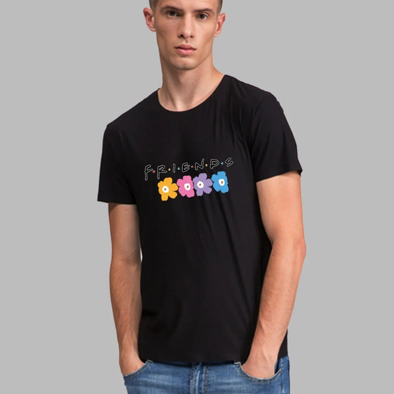 2022 Fashion Men New Summer O-Neck Short-Sleeve Shirt Friends Element Print T-Shirt Top Casual Loose Street Clothing Streetwear