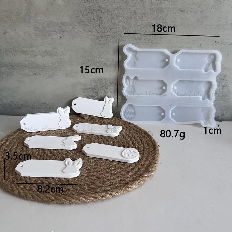 6 in 1 Easter Rabbit Egg Pendant Silicone Mold Easter Hanging Label Casting Molds Bunny Aromatherapy Plaster Hanging Tag Mold