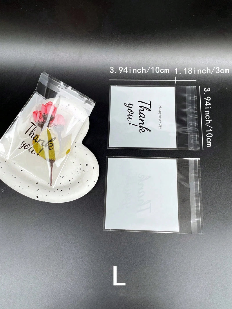 100pcs 3 Sizes Thank You Printed OPP Self-sealing Bags, Small Gift Bags For Gift And Party Decoration