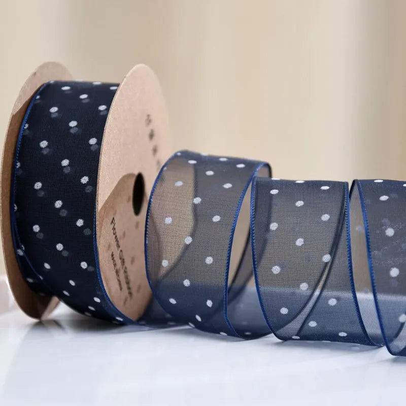 10Yards 4CM Polka Dots Organza Gauze Packaging Ribbon Tape Flower Gift Box Wrap Bow DIY Wedding Christmas Party Decoration