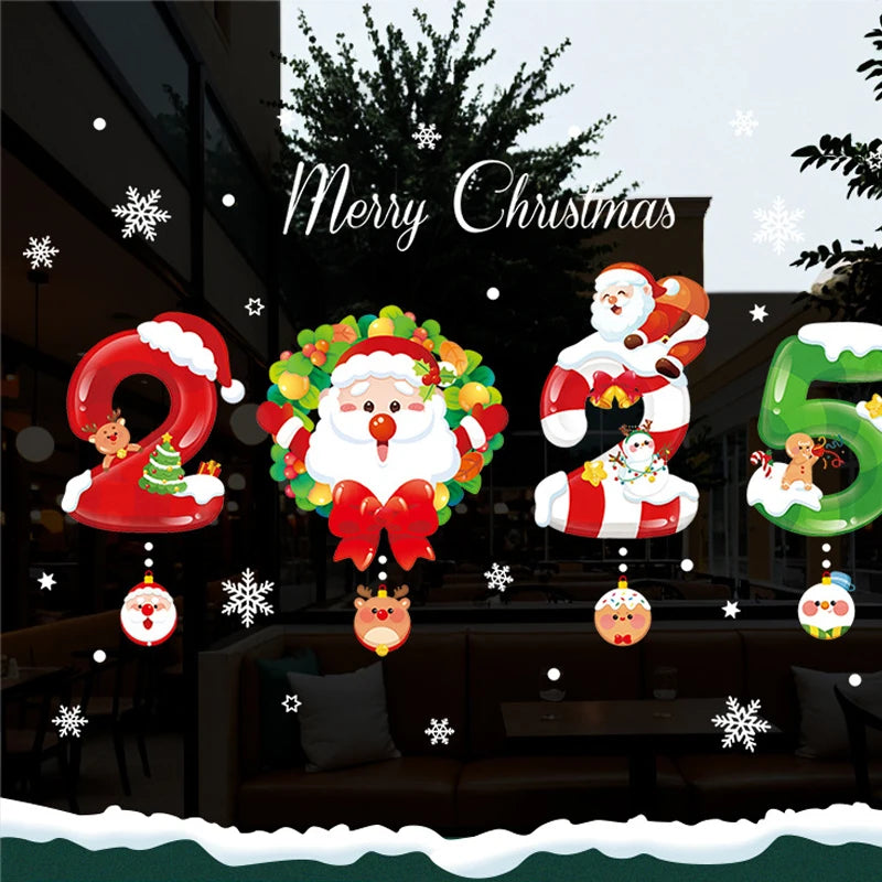 2025 New year Merry Christmas wall Window Stickers Elk Santa Claus Window Clings Decal Christmas Decoration For Home Navidad
