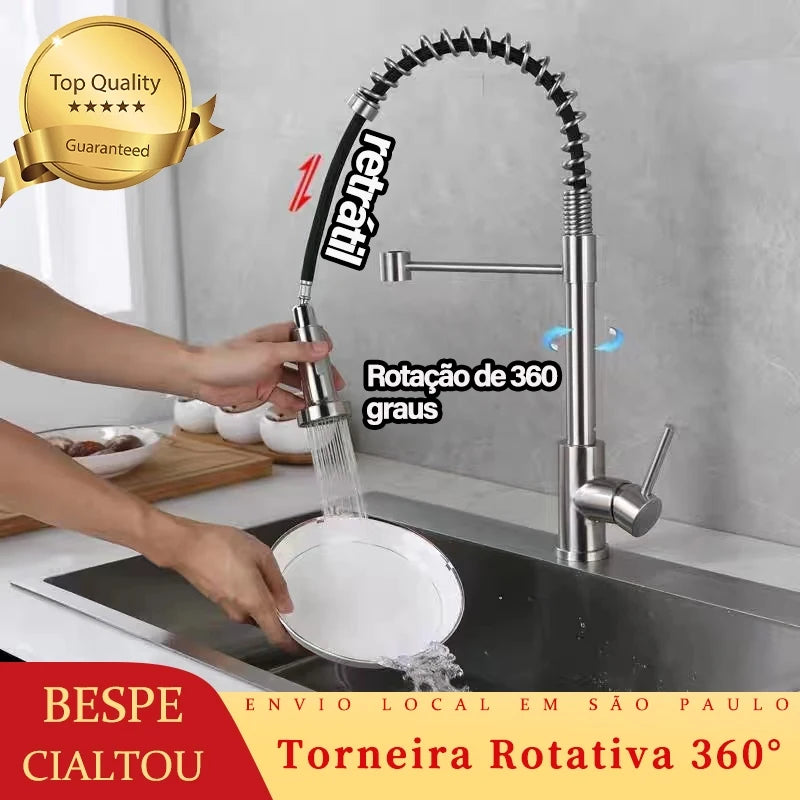 Torneira Cozinha Moderna com Spray Articulado Versátil
