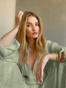 Bornladies Pleated Wide Leg Pants Sets Women Elastic High Waist Ruched Palazzo Pants + Loose Blouse Shirt Sets Oversized Pants