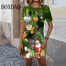 Cute Christmas Red Santa Claus Print Women Dress 2024 New Year Ladies Loose Mini Dress Casual Short Sleeve A-Line Dress Vestidos