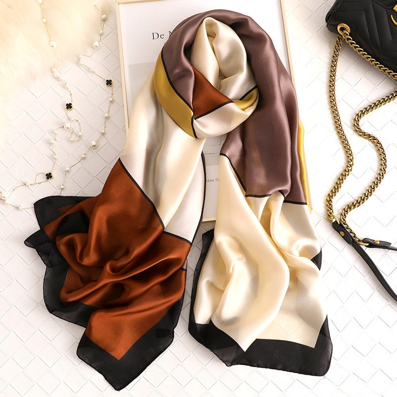 180*90cm Luxury Brand Spring Autumn New Silk Scarf Women Shawl Fashion Soft Poncho Chiffon Hijab Foulard Muffler Bandanna Pareo