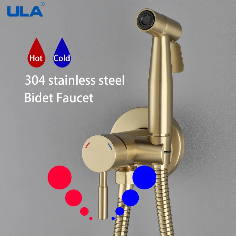 ULA Bidet Faucet Stainless Steel Portable Toilet Bidet Sprayer Set Toilet Faucet Hygienic Shower Hot Cold Water Shoer Head