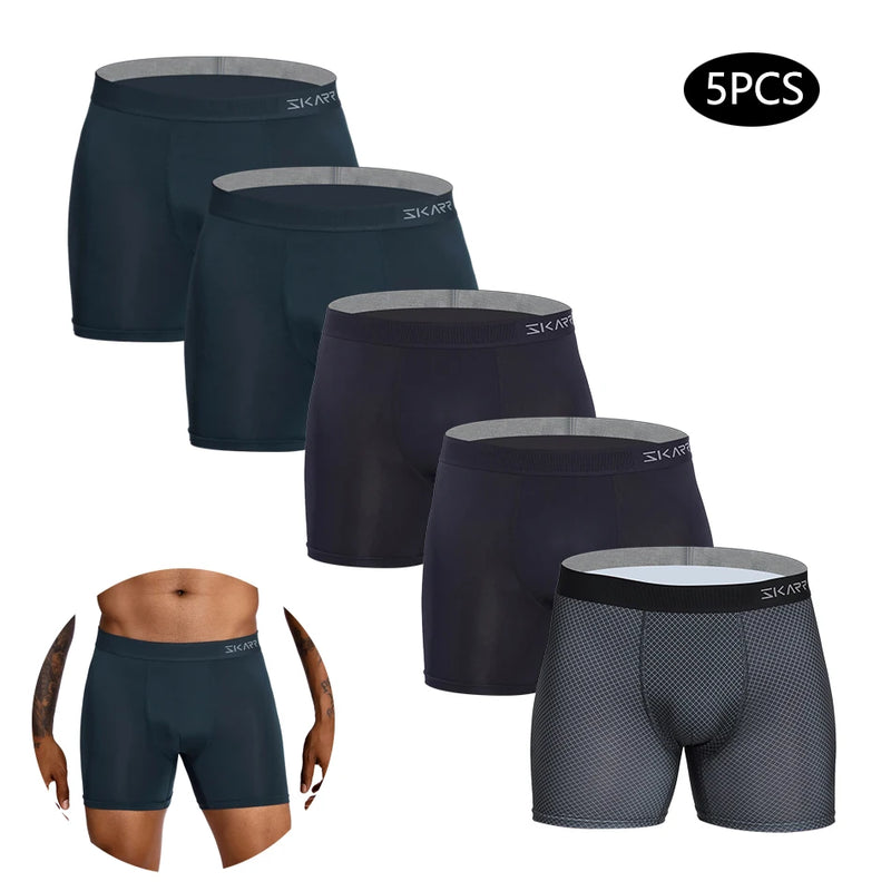 5pcs New Men Panties Polyester Boxers Underwear Man Pack Underpants Mens Brand Sexy Homme Boxer Shorts Male Ice Silk Trunks