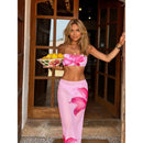 3 Pcs Swimwear Blue Bikini Swimsuit with Skirt Halter Swimwear Women Brazilian Bikini Bathing Suit A Line Skirt Summer Female