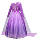 Girl Elsa Dress Princess Cosplay Purple Sequins Mesh Halloween Long Sleeves Ball Gown Birthday Party Carnival Costume