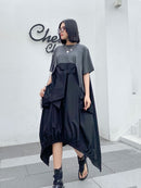 XITAO Irregular Pleated Hit Color Dress  Loose Covering Belly Pullover Short Sleeve Elegant Dress 2020 Summer  XJ4818