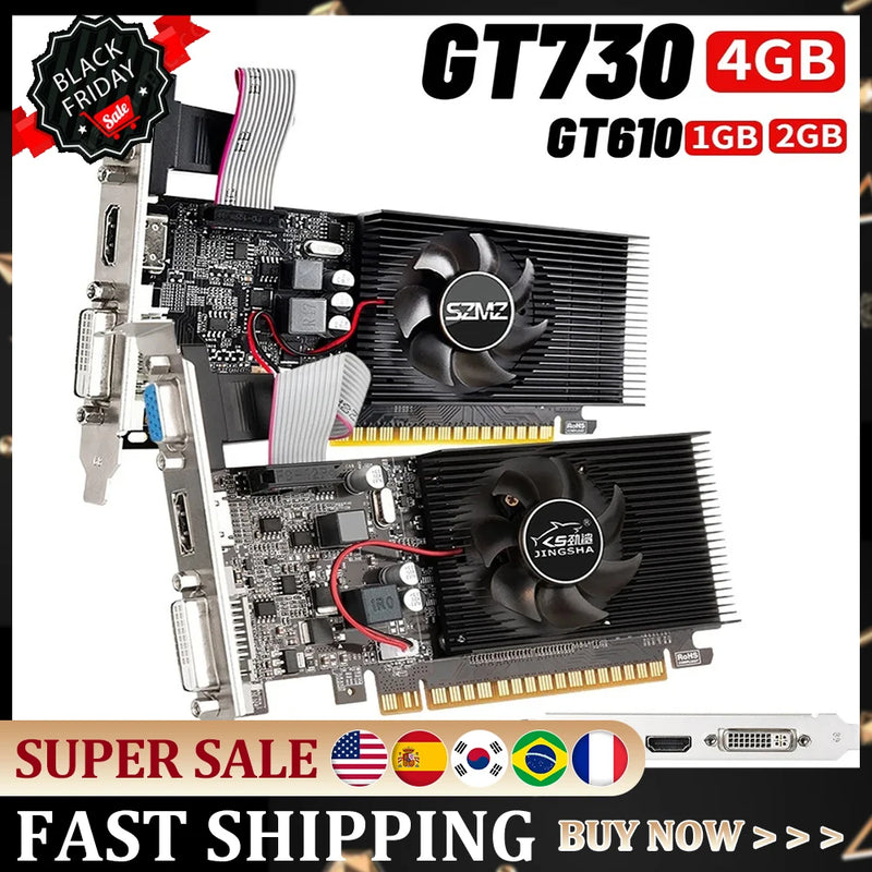 GT730 4GB DDR3 128Bit Graphics Card with HDMI-Compatible VGA DVI Port Gaming Graphics Card PCI-E2.0 16X for Desktops PC/Servers