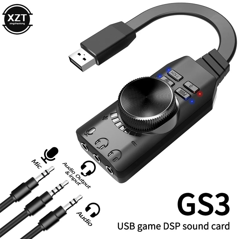 7.1Channel External USB Computer Game Sound Card for PUBG Gaming External Audio Card 3.5mm USB Adapter Plug and Play PC Laptop