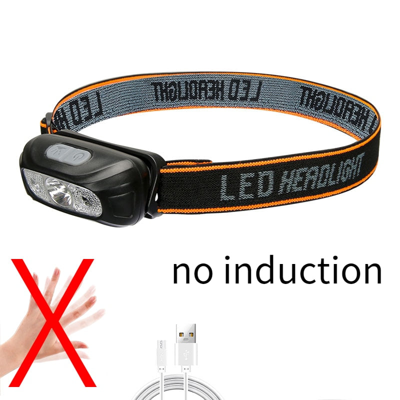 Mini USB Rechargeable Sensor Headlamp Fishing Camping Flashlight 5W LED Torch Headlights Front Lantern with Built-in Battery